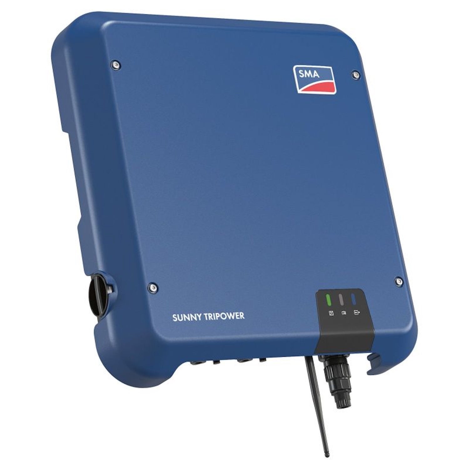 SMA Solar-Wechselrichter Sunny Tripower 10.0, seitliche Ansicht – dreiphasiger PV-Wechselrichter mit 10 kW Leistung, hoher Wirkungsgrad, integriertes Energiemanagement, ideal für Photovoltaikanlagen im Gewerbe- und Privatbereich.