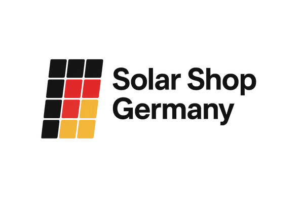 Logo von Solar Shop Germany mit stilisiertem Solarmodul-Symbol in Schwarz, Rot und Gold